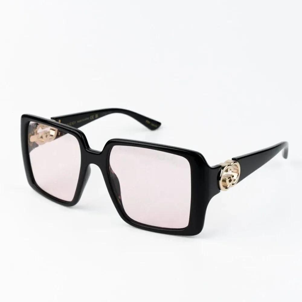 NEW Gucci GG1692S 006 Black Pink Mirror Logo Women Square Sunglasses GG 1692S